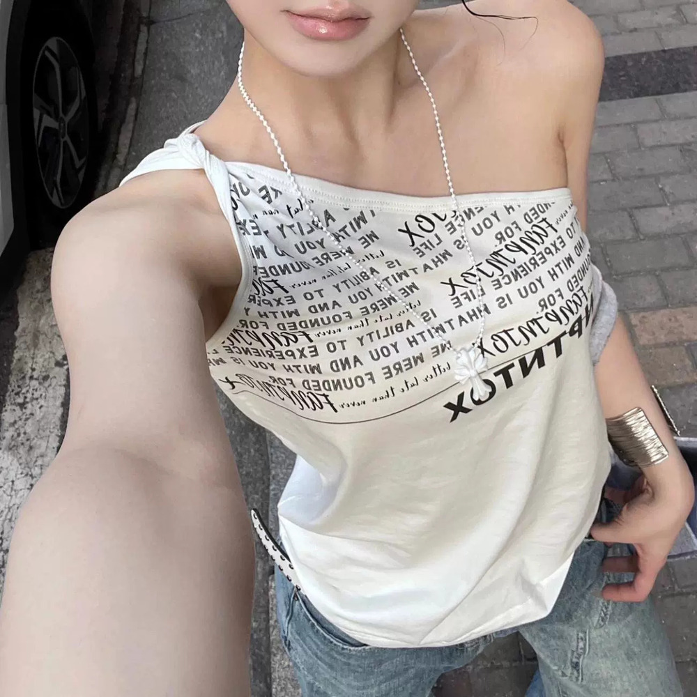 Zara Off Shoulder Letter Print Camisole Summer Sleeveless Lightweight Top